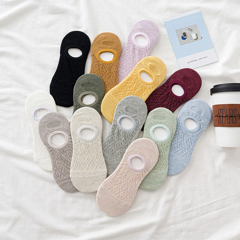 5 Pairs/Set Women Silicone non-slip invisible Socks Summer Solid Color Mesh Ankle Boat Socks Female Cotton Slipper No show Socks