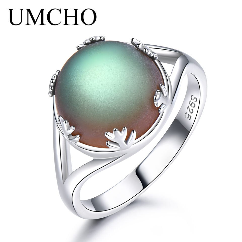 UMCHO Real 925 Sterling Silver Jewelry Aurora Borealis Colorful Gemstone Rings For Women Romatic Elegant Gift Fine Jewelry