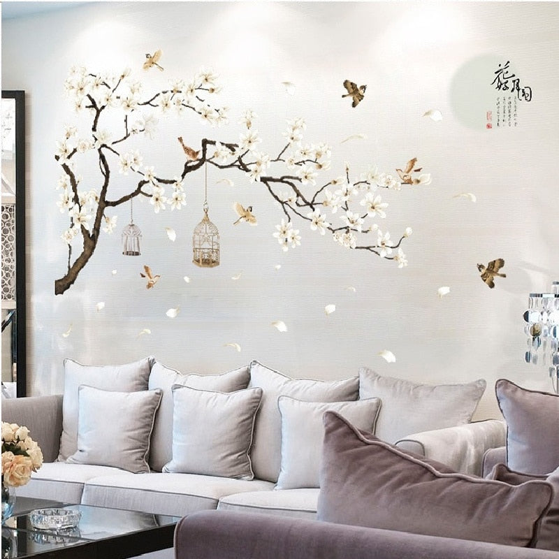 187*128cm Big Size  Wall Decor Stickers Tree Decoration Birds Flower Home Wallpapers DIY Vinyl Rooms