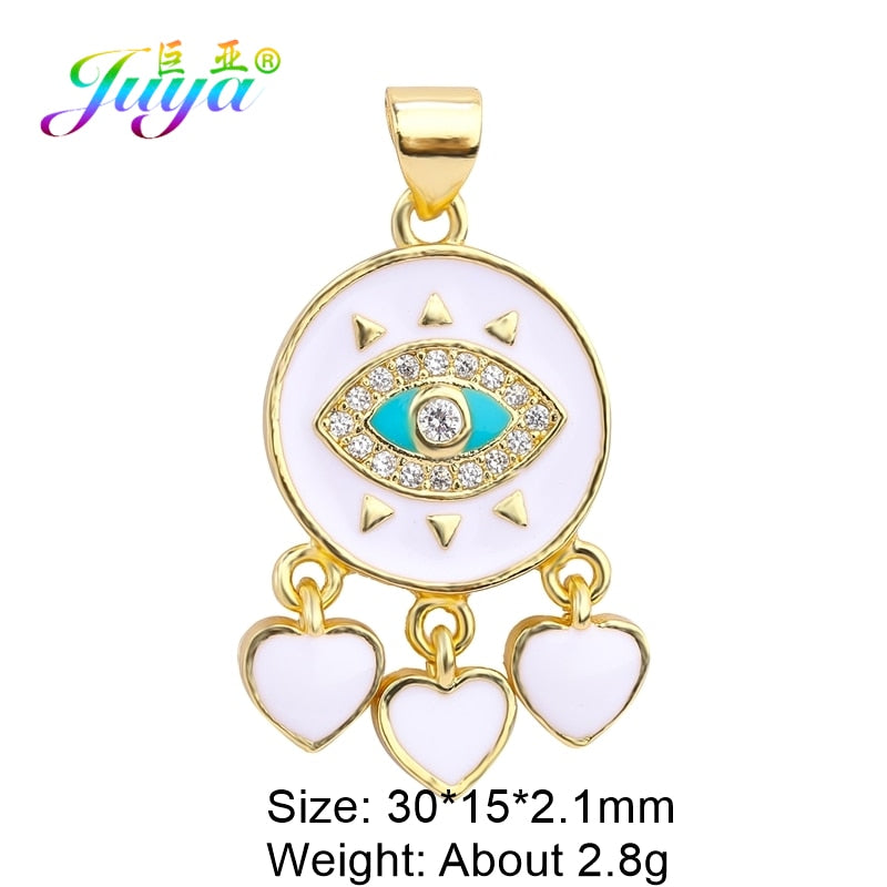 Juya DIY Luxury Multicolor Cubic Zirconia Enamel Greek Evil Eye Charms For Handmade Women Fashion Pendant Turkish Jewelry Making