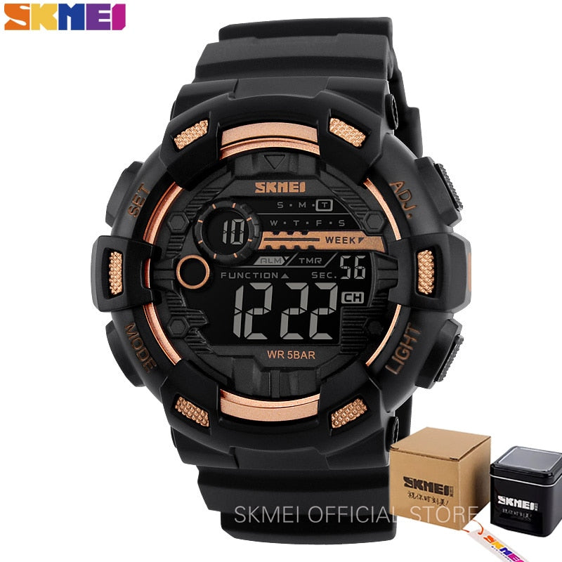 Outdoor Sport Watch Men Multifunction 5Bar Waterproof PU Strap LED Display Watches Chrono Digital Watch reloj hombre 1243