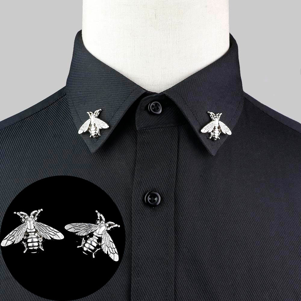 1 Pair Trendy Suit Shirt Collar Pin Tree Leaf Dragon Leopard Hollowed Triangle Crown Brooches For Men Women Daily Wear Accessory