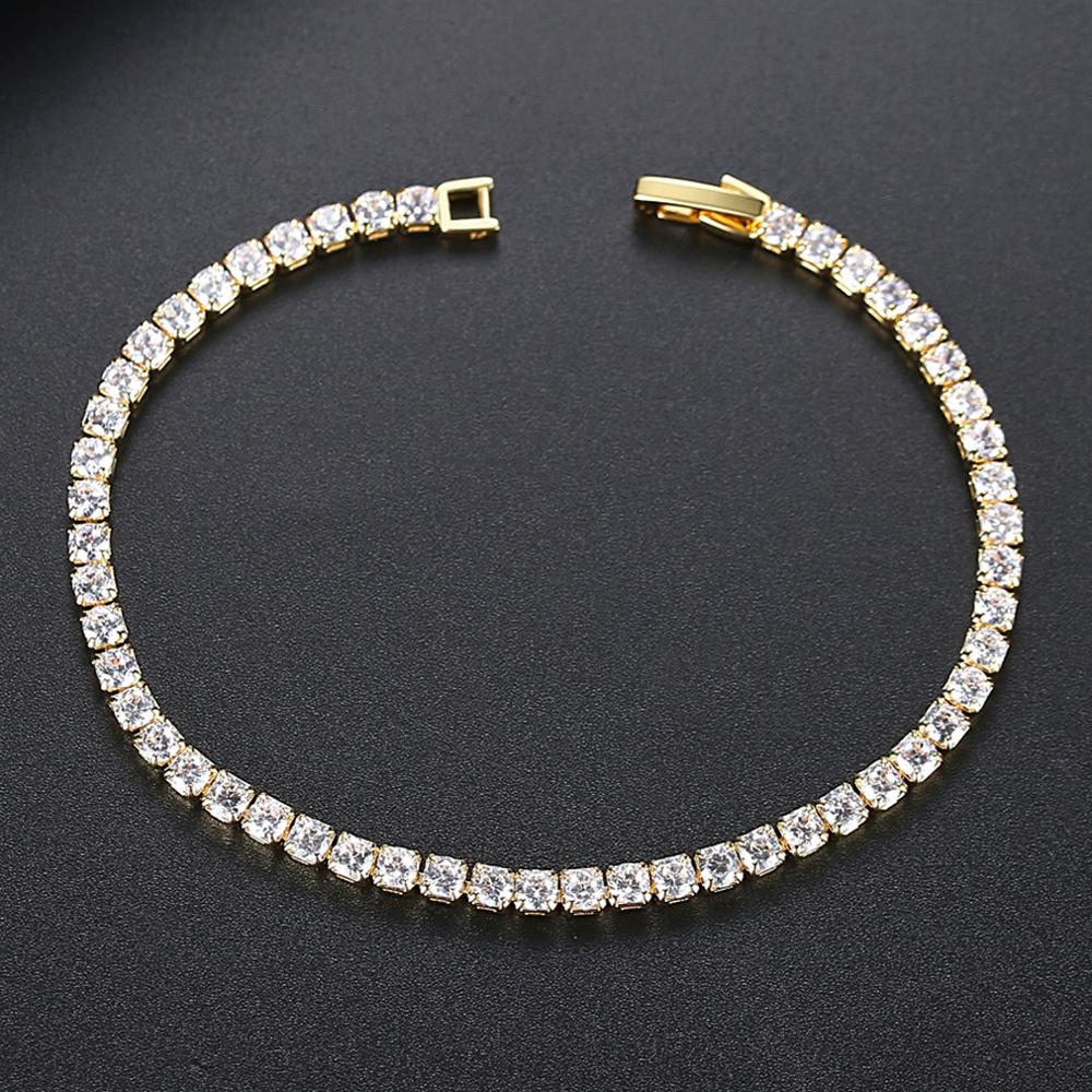 JINSE Gold Color Cubic Zirconia Tennis Bracelets For Men Women Fashion Jewelry Crystal Bracelet Bangle Pulseira Feminina