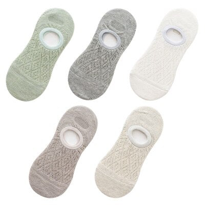 5 Pairs/Set Women Silicone non-slip invisible Socks Summer Solid Color Mesh Ankle Boat Socks Female Cotton Slipper No show Socks