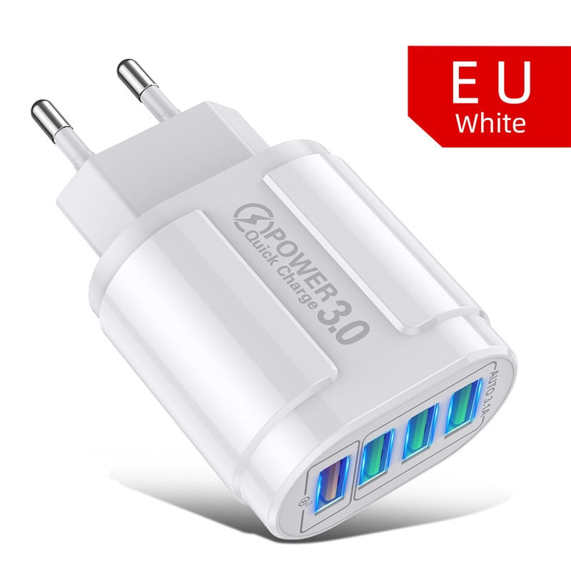 USLION 48W USB Charger Fast Charge QC 3.0 Wall Charging For iPhone 14 13 Samsung Xiaomi Mobile 4 Ports EU US Plug Adapter Travel