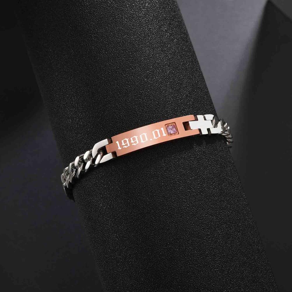 Atoztide Customized Stainless Steel Couple Lover Bracelet For Men Women CZ Stone Engrave Text Date Bracelets Jewlery Gift