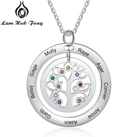 Personalized Family Tree Pendant Necklaces with 9 Birthstones Tree of Life Custom Name Necklaces Birthday Mother&#39;s Day Gifts