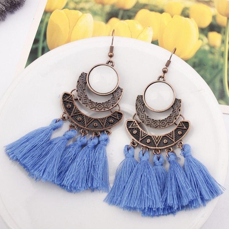 Exknl 25 Colors Tassel Earrings Women Long Fringe Statement Bohemian Drop Boho Hanging Dangle Earrings Accessories 2022