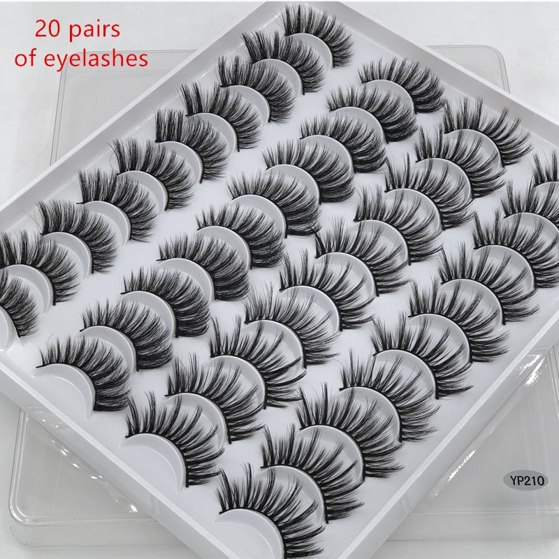 10/20 Pairs of Handmade False Eyelashes Naturally Soft Eyelashes Enlarged Eyes 3D Mink Eyelash Brush Makeup Eyelash Tool