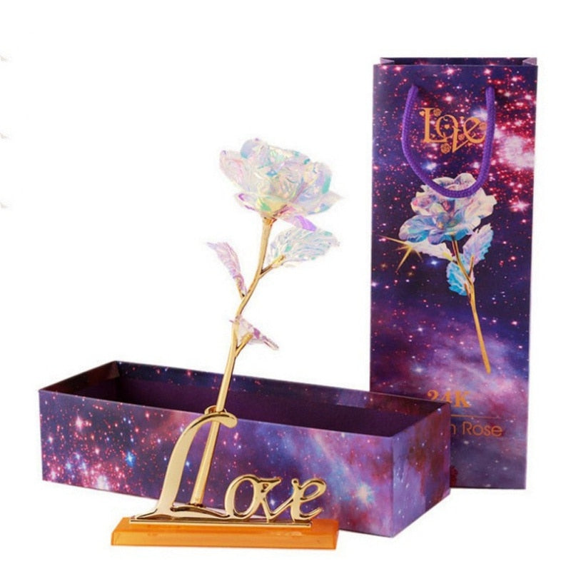 24k Gold Plated Rose With Love Holder Box Gift Valentine&#39;s Day Mother&#39;s Day Gifts Flower Gold Dipped Rose US Drop ship