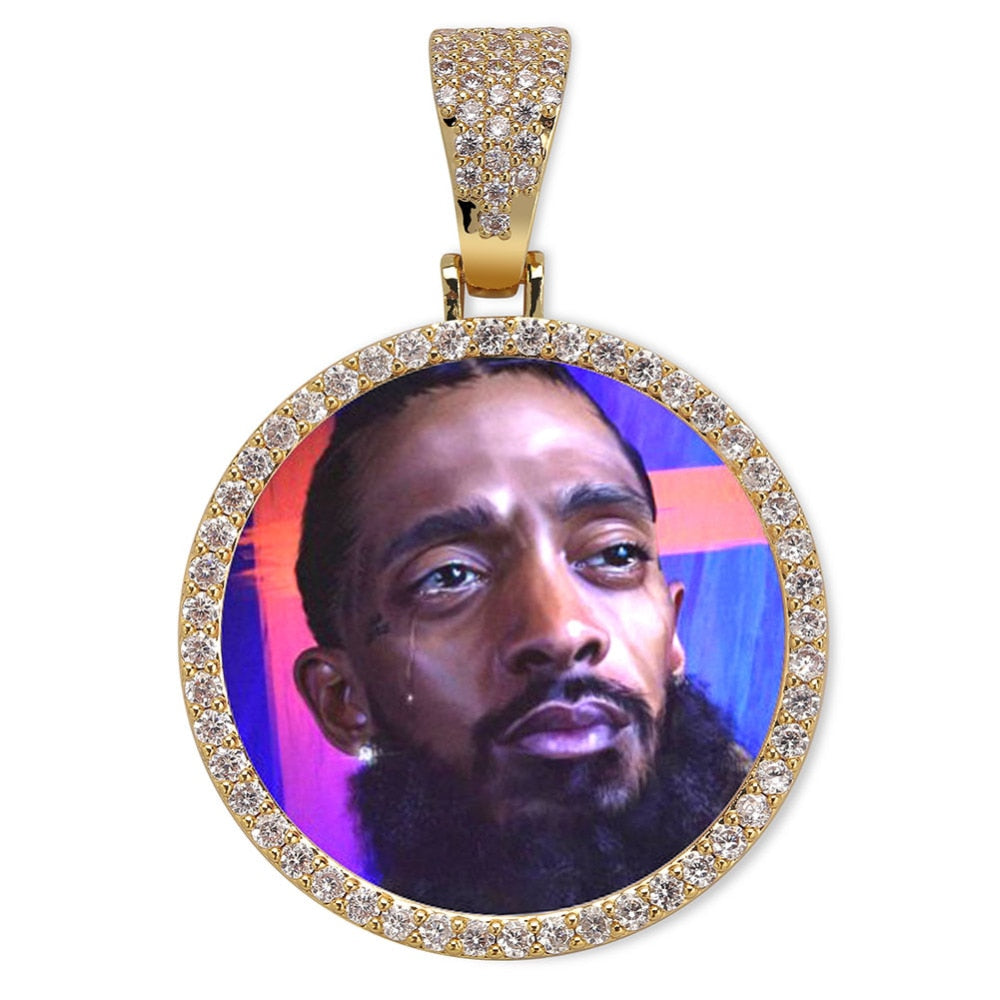 D&amp;Z Custom Photo Memory Medallions Solid Pendant With Tennis Chain Hip Hop Jewelry Personalized Cubic Zircon Chains Gift