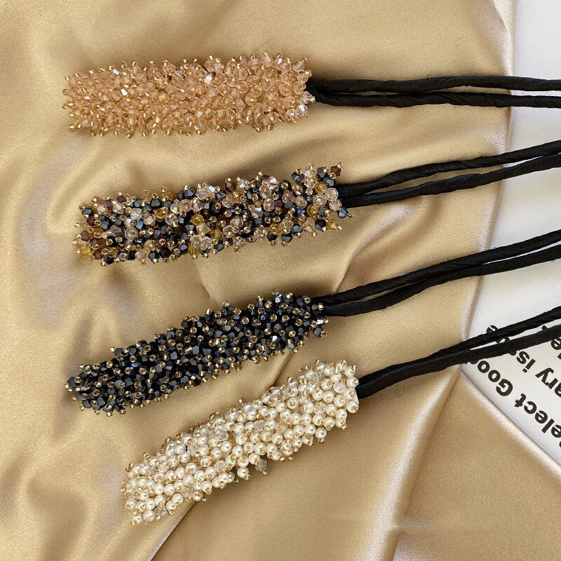 Ruoshui Woman Rhinestone Pearl Flower Hair Bun Maker DIY Hairstyle Tool For Ladies Hair Accessories Bridal Hairband