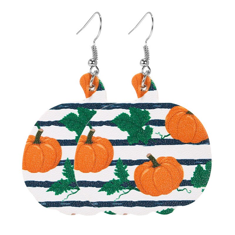 Pumpkin Maple Thanksgiving Leather Earrings Women Vintage Unique Floral Checked Print Leather Teardrop Dangle Earrings Gifts