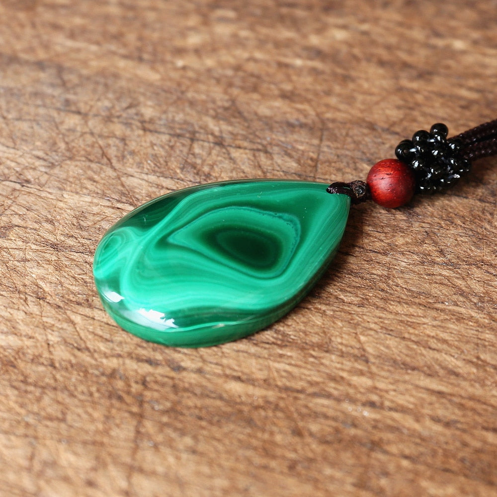 Malachite Water Drop Pendant Necklace Natural Stone Yoga Macrame Energy Necklace Women Men Fashion Jewelry Accessories