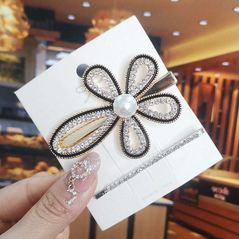 Korea Shiny Crystal Hair Clip Set Fashion Hair Accessories 2022 Trend For Women Girl Pearl Rhinestone Hairpin Side Clip For Hair