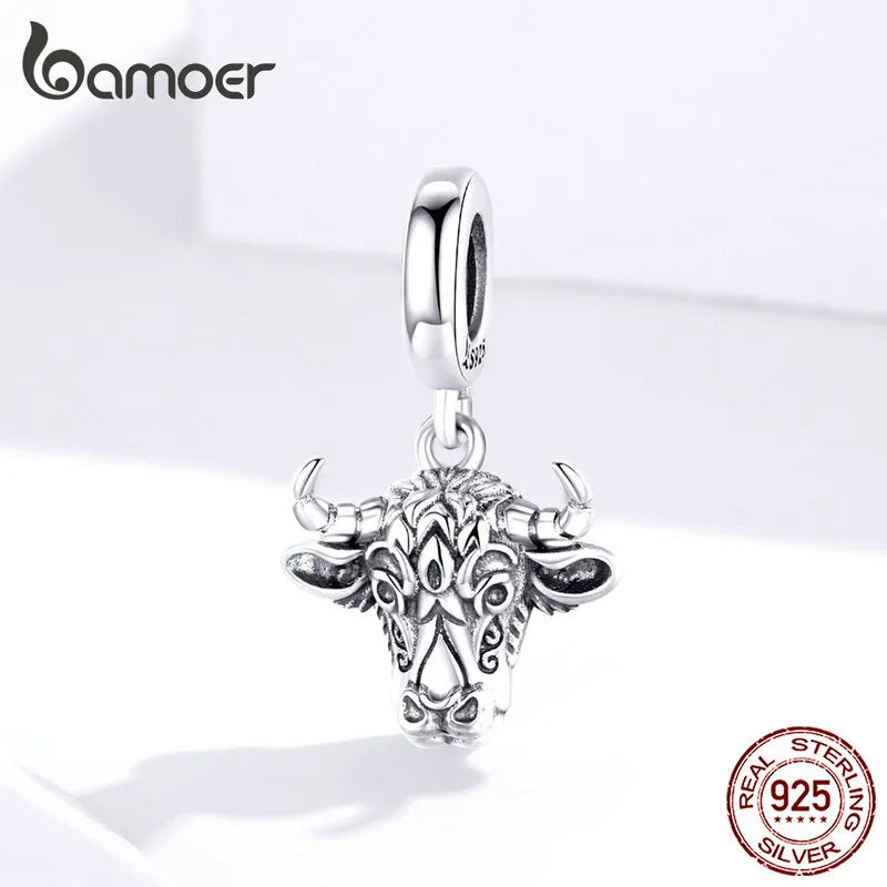 bamoer Vintage Bull Pendant Charm Original Sterling Silver 925 Engraved Tauren Charms fit Bracelet or Necklace Jewelry SCC1316