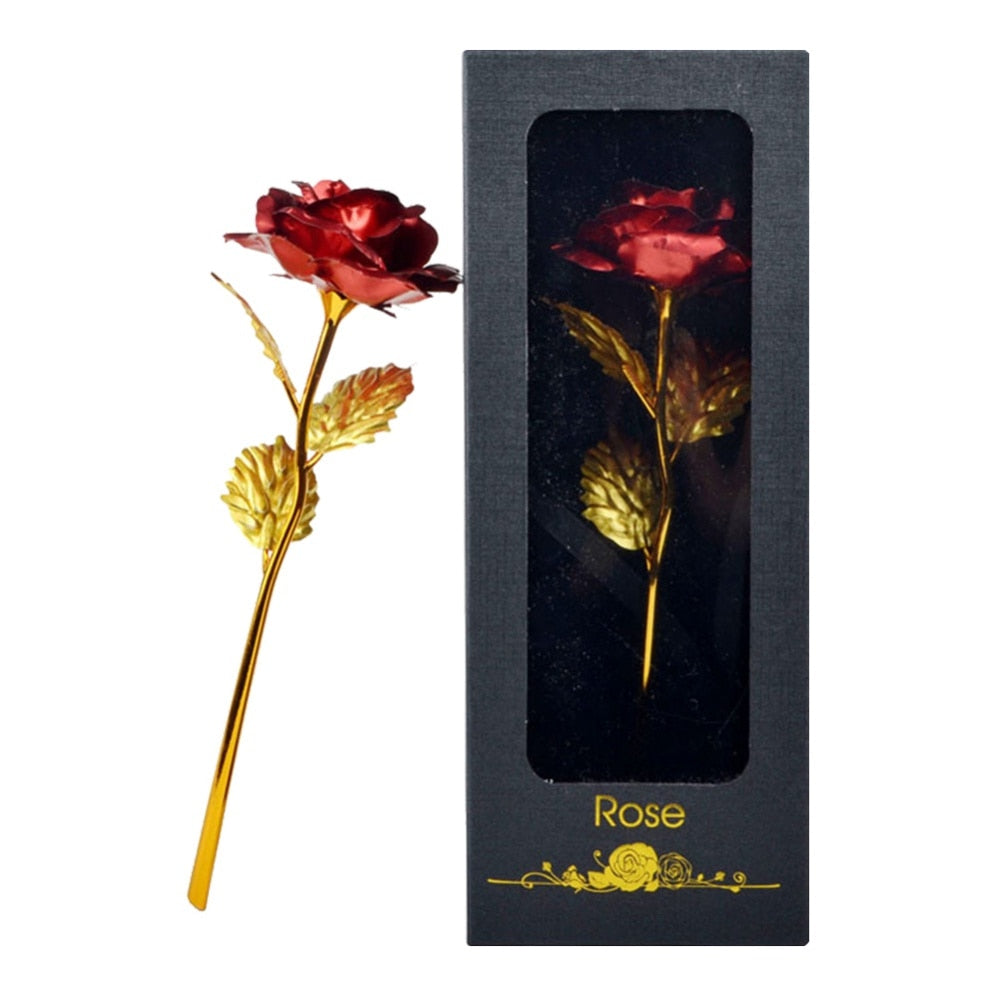 24k Gold Plated Rose With Love Holder Box Gift Valentine&#39;s Day Mother&#39;s Day Gifts Flower Gold Dipped Rose US Drop ship