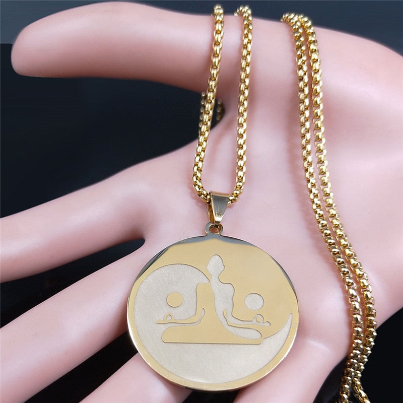 2023  Tai Chi Yin Yang Gossip Stainless Steel Necklace for Men/Women Gold Color Statement Necklace Jewelry cadena hombre N4240S0