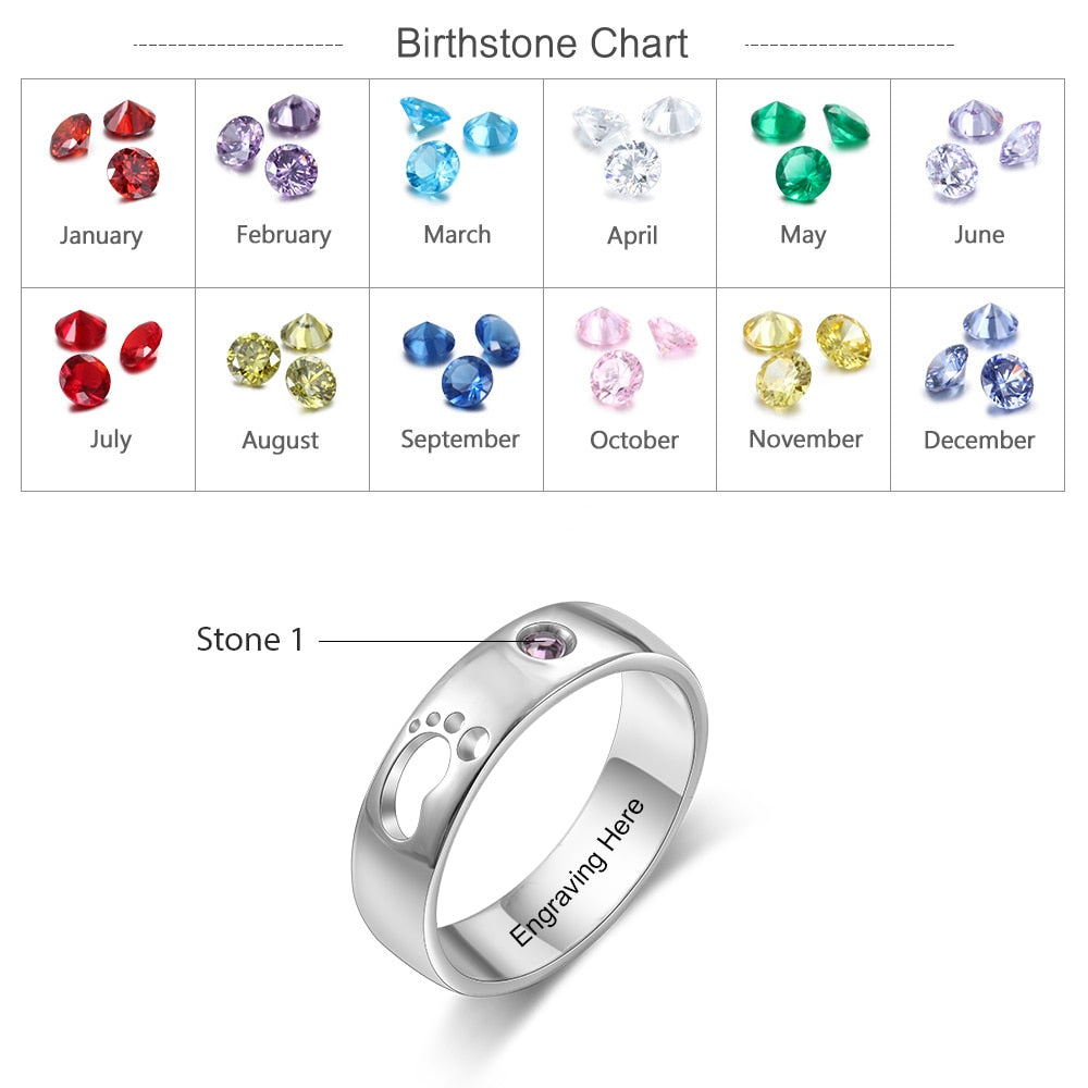 JewelOra Personalized Name Hollow Cute Baby Feet Ring with Birthstone Custom Inside Engraved Rings for Women Mother&#39;s Day Gifts