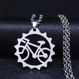 Fashion Bicycle Stainless Steel Chain Necklace Women Bike Cycling Necklaces Pendants Jewelry pingente bicicleta N2654S01