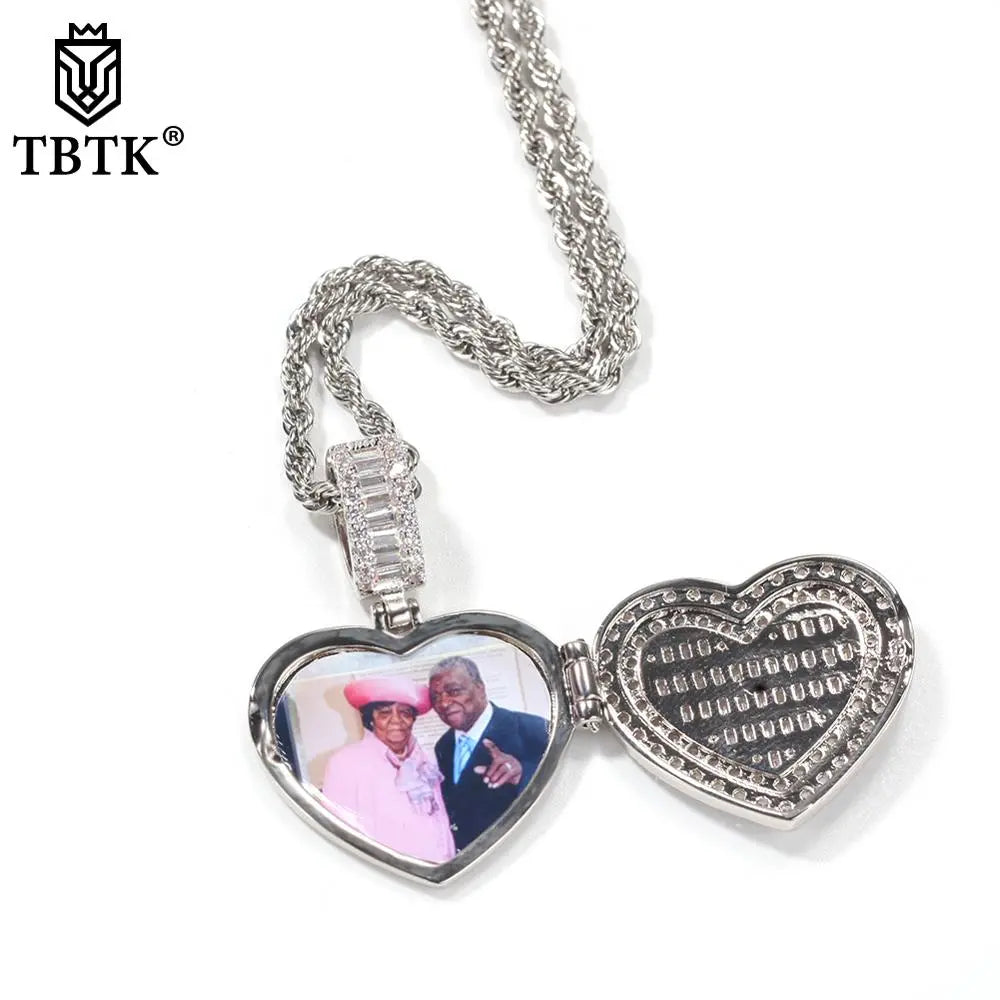 TBTK Hiphop Heart Shape Custom Photo Locket Frame Pendant Engraved Name Fashion Memory Jewelry for Couple Valentine's Day Gift