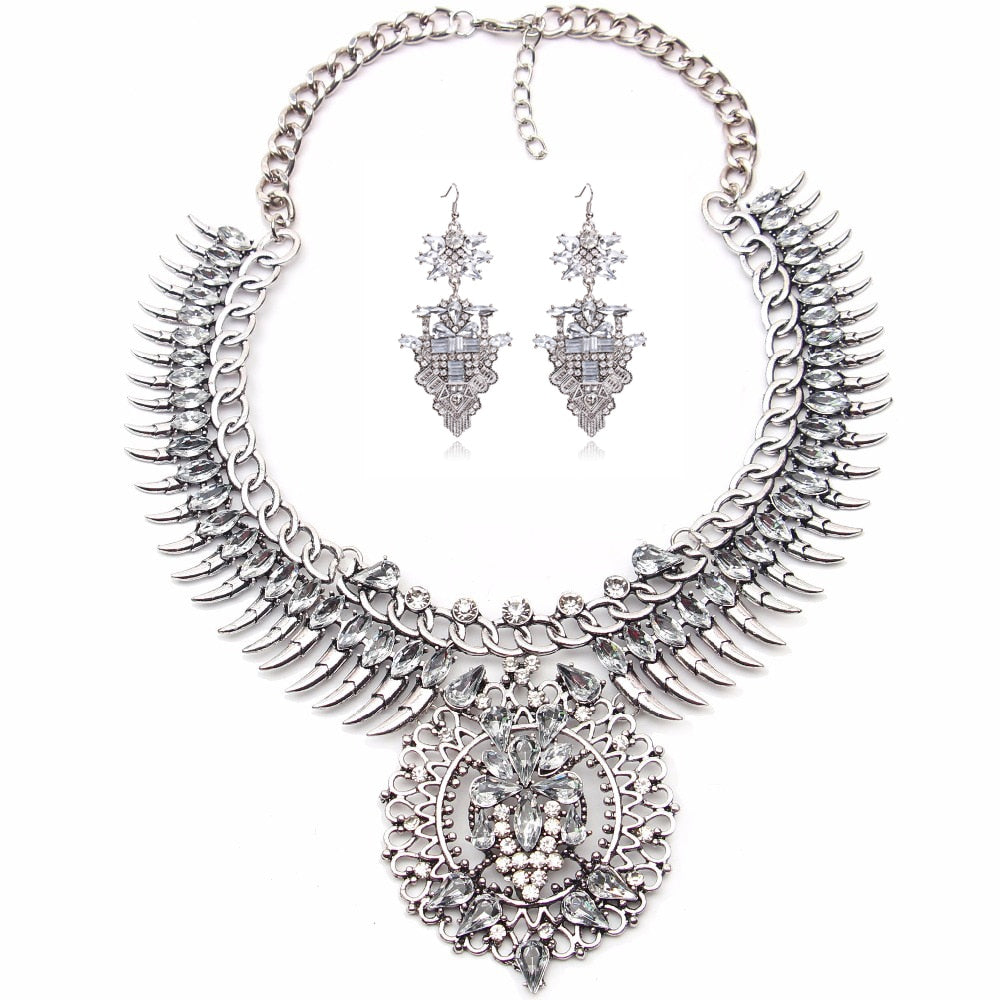 Ztech New Vintage Necklace Set With Earring Crystal Exaggerated Big Brand Luxury Charm Statement Necklace & Pendant Jewelry Set