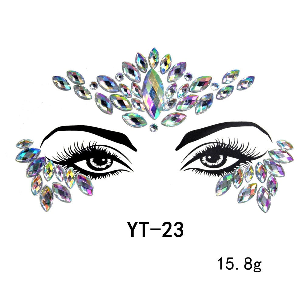 Hot Sale Music Festival 3D Crystal Sticker Bohemia Style Face Fashion Accessory Forehead Stage Decor Temporary Tattoo Sticker