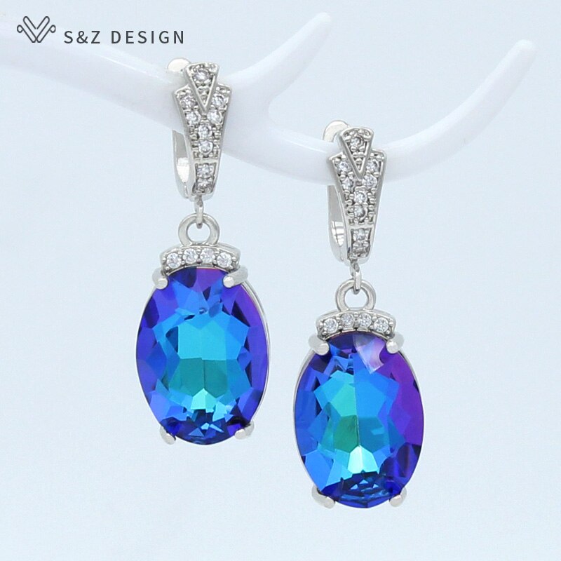 S&amp;Z DESIGN New Fashion Oval Large Crystal Dangle Earrings For Women Wedding Luxury Rose Gold Zirconia Jewelry