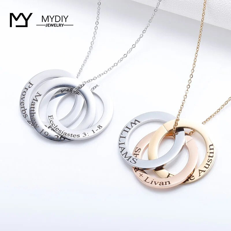 Necklace For Women Family Necklace Personalized Gift Linked Circle Necklaces Custom Children Name Eternity Necklace Mother Gift