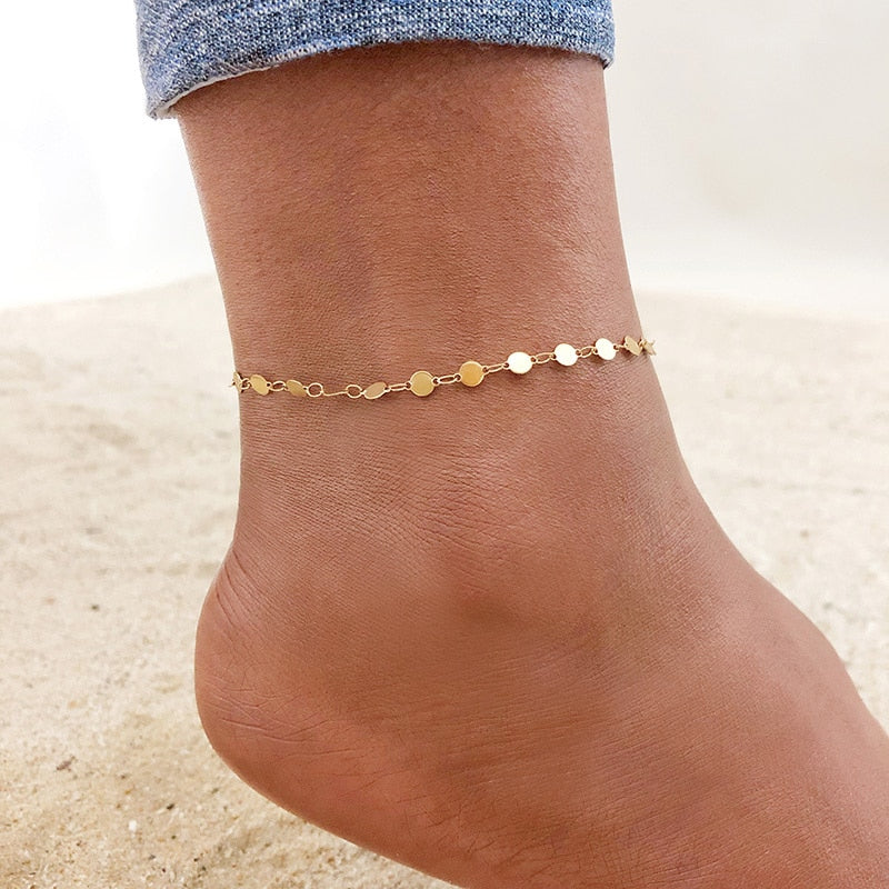 1/2/3pcs/set Gold Color Stainless Steel Chain Anklets for Women, Leg Ankle Holidays Beach Foot Jewelry,  Female Accessories