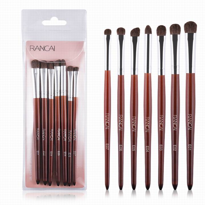 RANCAI 7pcs Eye shadow Makeup Brushes Set Natural Animal Horse Pony Soft Hair Cosmetics Blending Smudge Shader Brush Beauty Kit