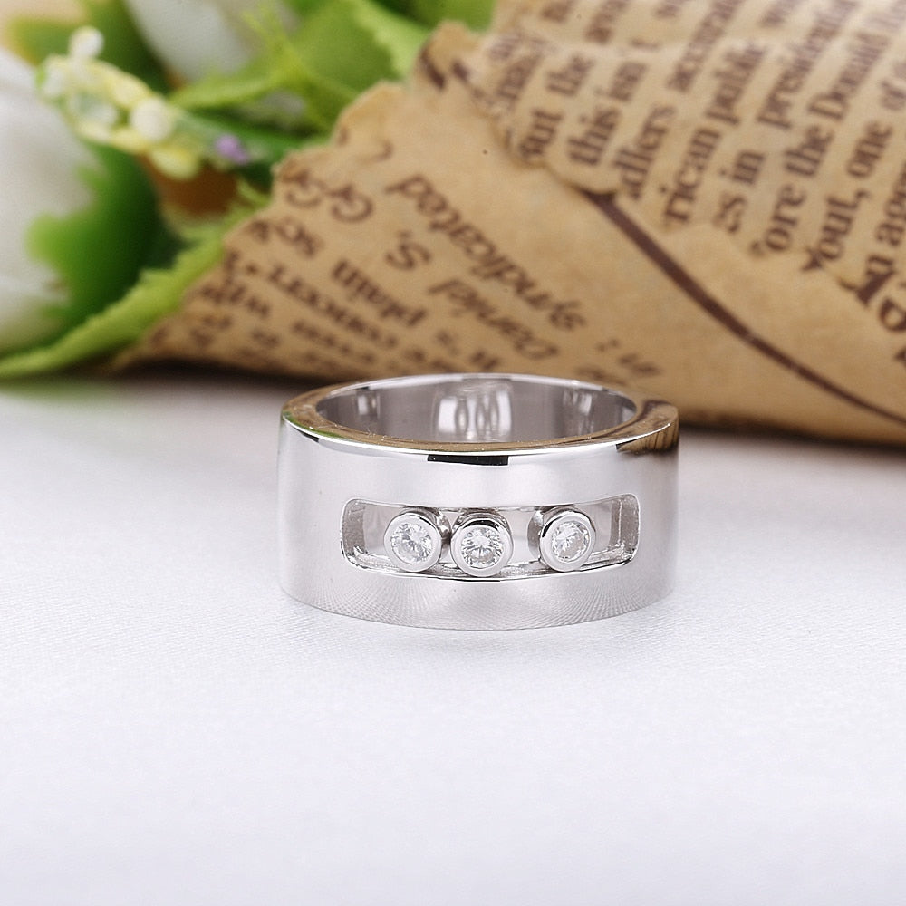 Authentic 925 Sterling Silver Move Stone Wedding Rings For Women And Men Engagement Sterling Silver Luxury Jewelry