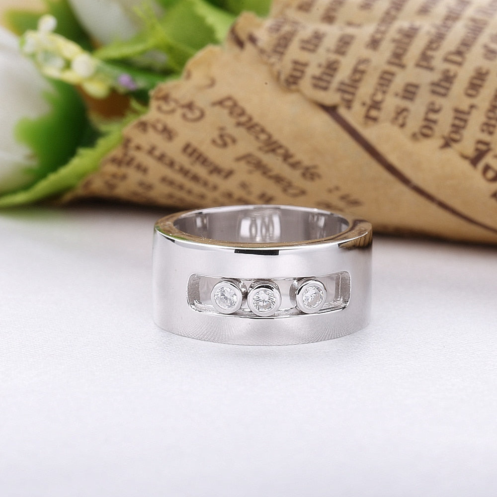 Women Silver Ring. Authentic 925 Sterling Silver Move Stone Wedding Rings For Women Engagement Sterling Silver Luxury Jewelry.