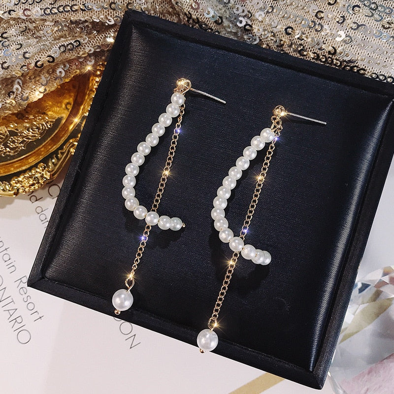 2022 Korean Earings Crystal Pearl Tassel Earrings Geometric Pendant Bride Wedding Jewelry Gift Earrings For Women