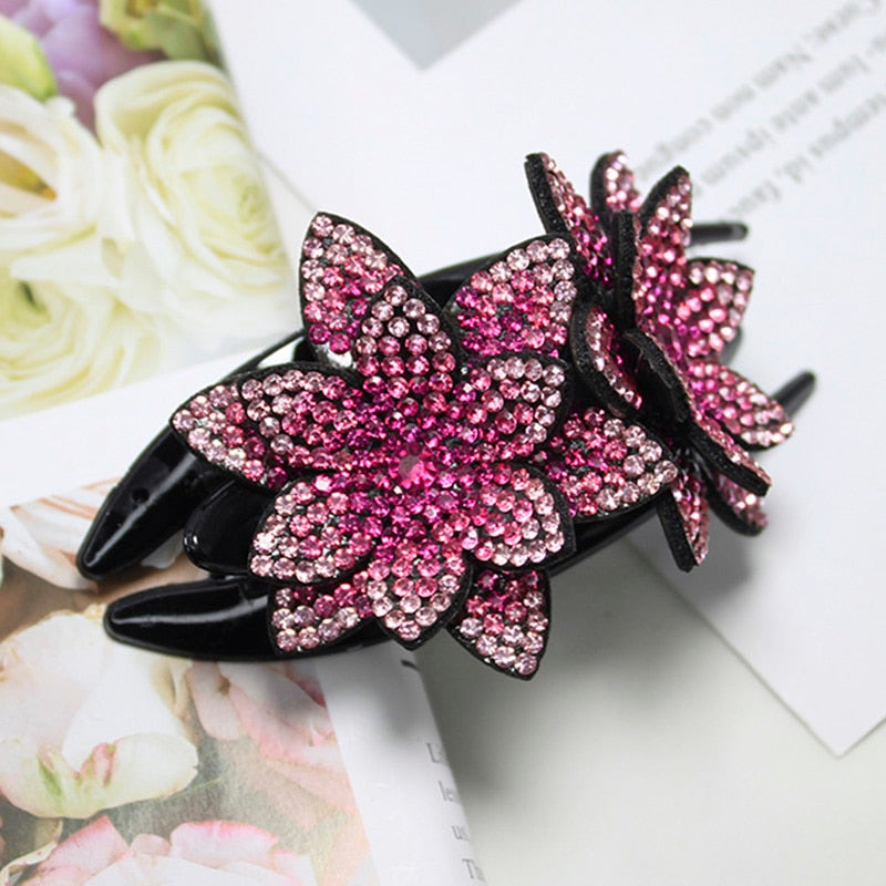 Lystrfac Colorful Flower Rhinestone Hair Clip Women Hair Grab Girls Barrettes Hairpin Hair Claw Female Hair Accessories