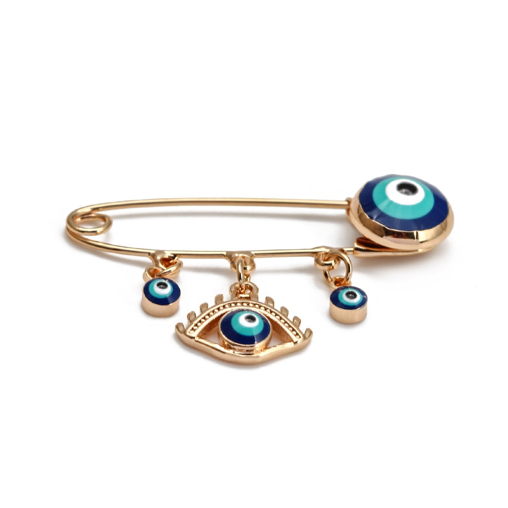 Lucky Eye Blue Turkish Evil Eye Brooch Pin for Women Men Dropping Oil Flower Crown Star Hamsa Hand Charm Fashion Jewelry BD52