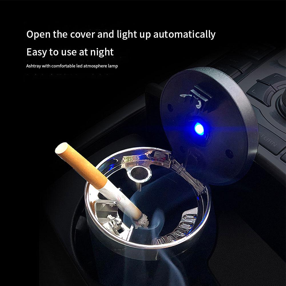 Push Type Car Ashtray With Led Light Multifunctional Simple Portable Vehicle Smokeless Ashtray Holder Car Accessories Interior