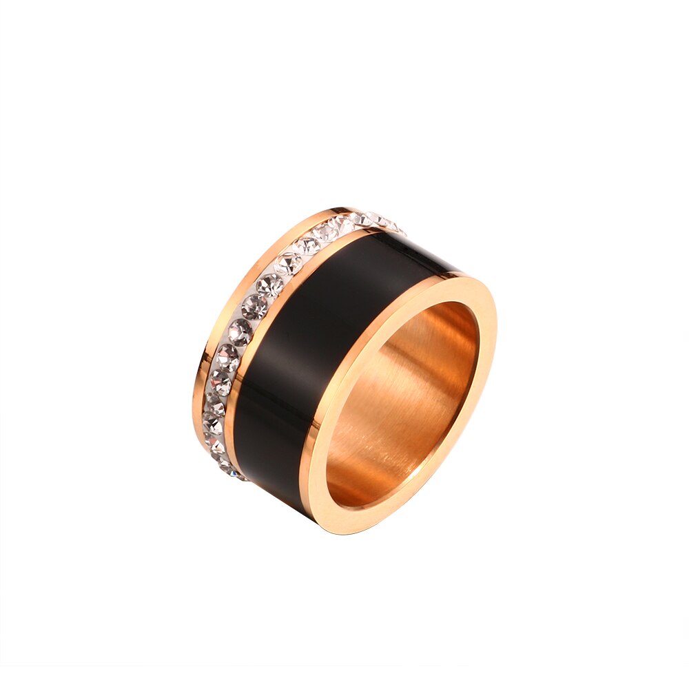 Luxury Black White Resin Ceramic Rings Female Fashion Love Promise Rings Engagement Wedding Bridal Stainless Steel Rings