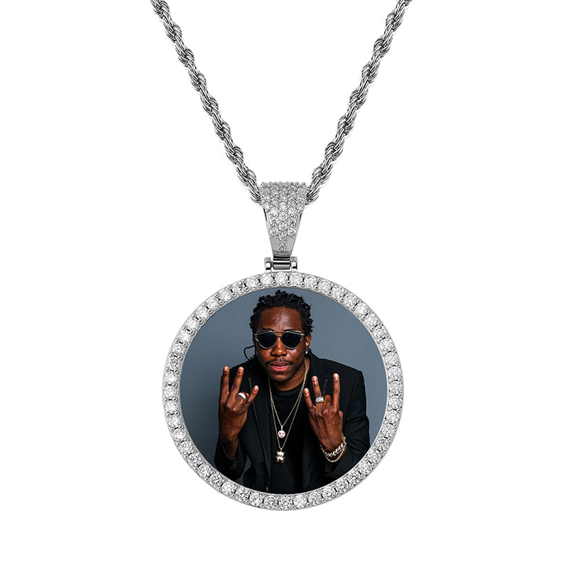 JINAO NEW Custom Ice out Large size Photo Round Necklace &amp; Pendant With 4mmTennis Chain AAA Cubic Zircon Hip hop Jewelry