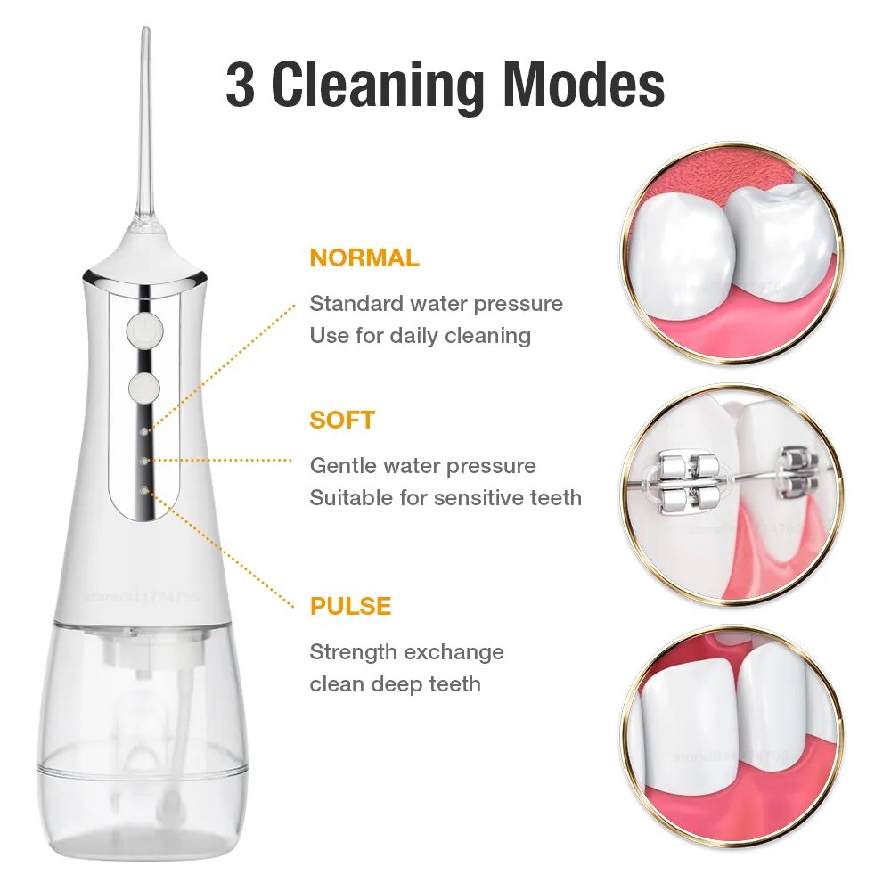 Oral Irrigator Dental Water Flosser 3 Modes Teeth Cleaner Water Jet 300ml Big Water Tank 5 Nozzles Oral Hygiene Cleaning Machine