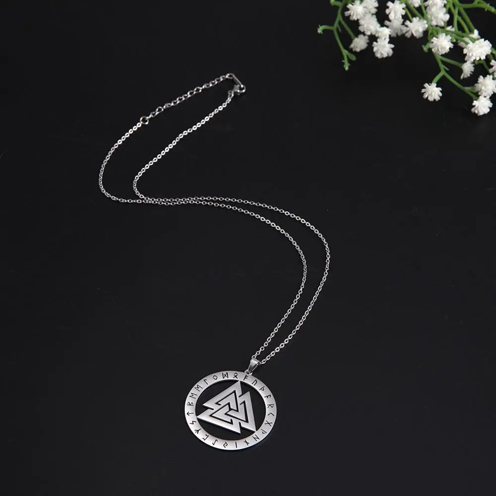 My shape Hrunger Odins Valknut Rune Circle Viking Symbol Necklace Steel Statement Choker Pendant Necklaces Jewelry Nordic