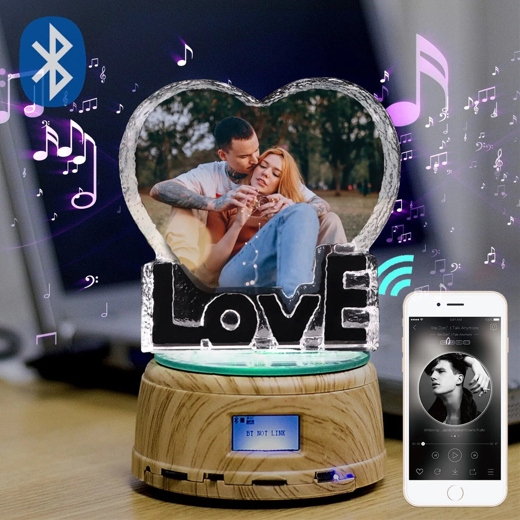 Customized Photo Gift Personalized Crystal Picture Night Light Rotating Music Box Lamp Gift for Mom Dad Father&#39;s Day Anniversary