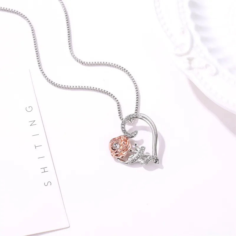 New Creative Love Rose Heart Pendant Necklace For Women Exquisite Zircon Forever Necklace Romantic Valentine's Day Jewelry Gift