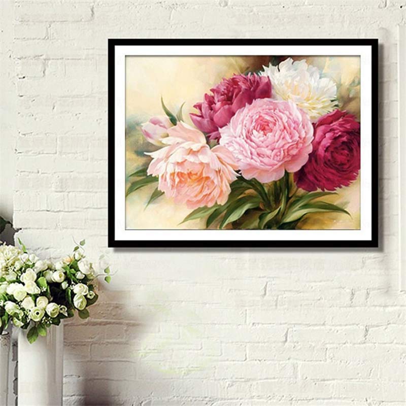5D Full Diamonds Peony Flowers Embroidery Cross Stitch Kits Household Handmand DIY Decoration Crafts Wall Decor Material Package