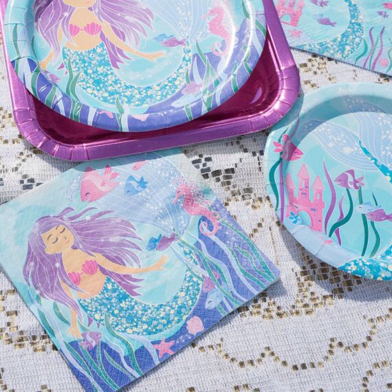 Little Mermaid Party Supplies Mermaid Birthday Parties Disposable Tableware Kit Girl 1st First Birthday Under The Sea Decoration