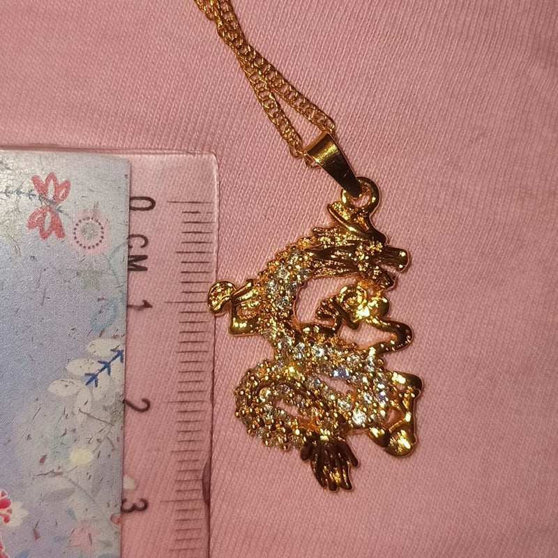 Jewelry 2020 CZ Dragon Pendant Necklaces for Women Men Gold Color Jewellery Cubic Zirconia Mascot Ornaments Lucky Symbol Gifts