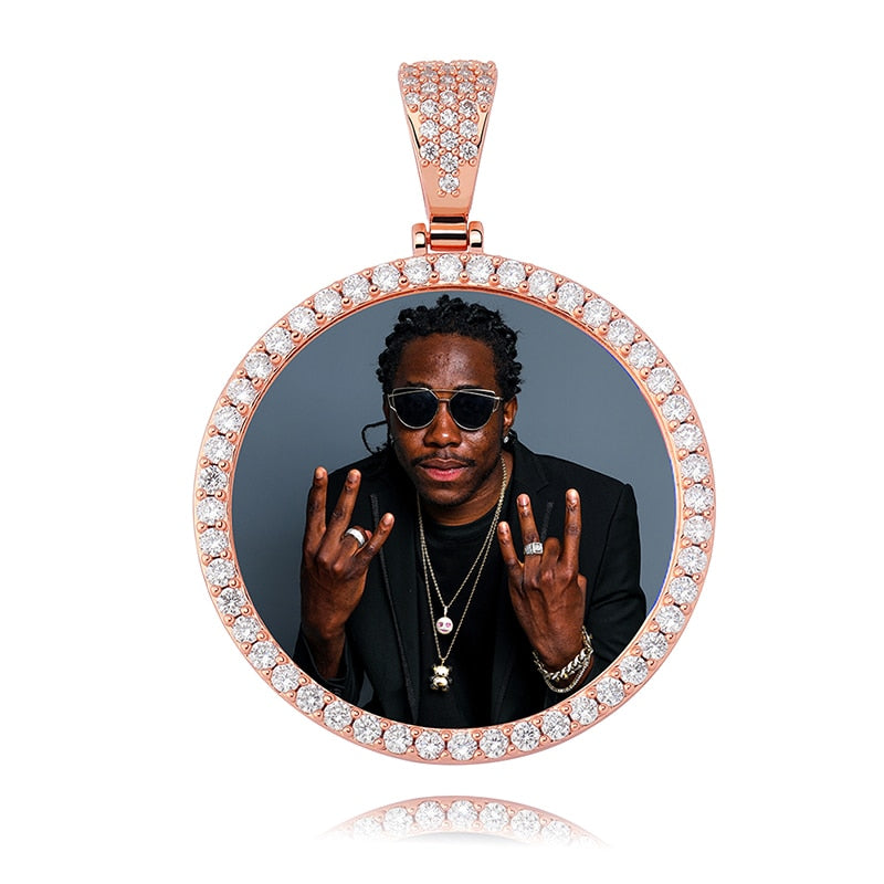 JINAO NEW Custom Ice out Large size Photo Round Necklace &amp; Pendant With 4mmTennis Chain AAA Cubic Zircon Hip hop Jewelry