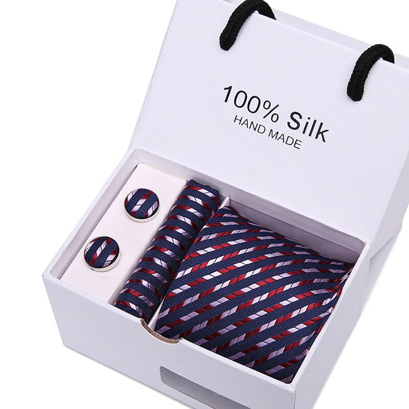 Joy alice New Men's Tie Hanky Cufflinks Set With Gift Box Red polka dot Fashion Ties For Men Wedding Business Party Groom SB43