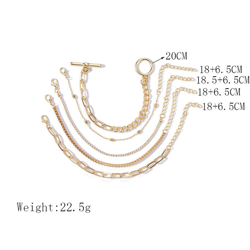5PCs Gold chain Bangles Bracelets Set Boho Charm Bracelets for Women Wrist Bracelets Femme Jewelry