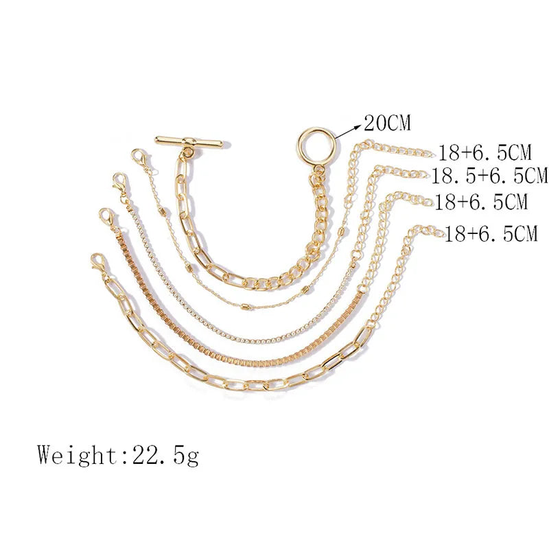 5PCs Gold chain Bangles Bracelets Set Boho Charm Bracelets for Women Wrist Bracelets Femme Jewelry